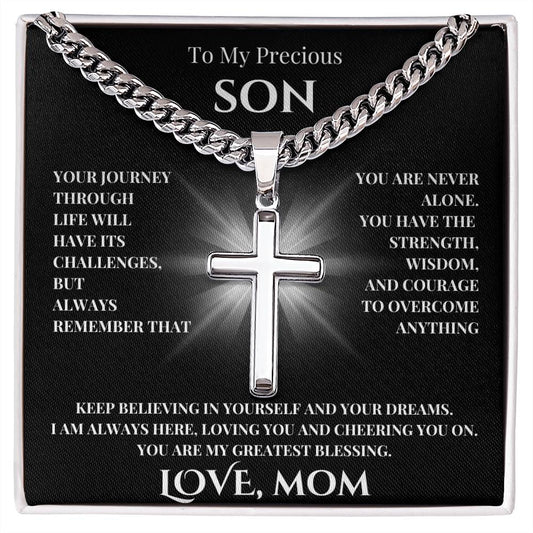 TO MY PRECIOUS SON | LOVE MOM | CROSS NECKLACE